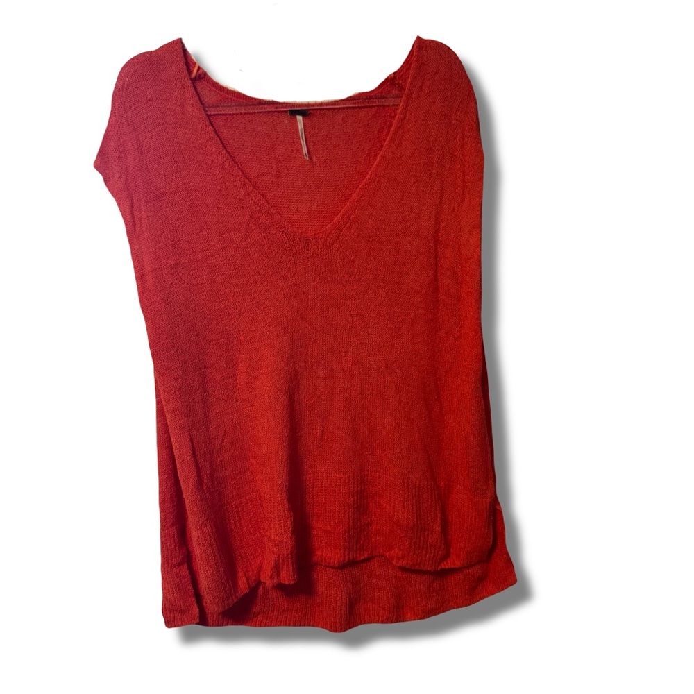Free People Red V-Neck Muscle Tee